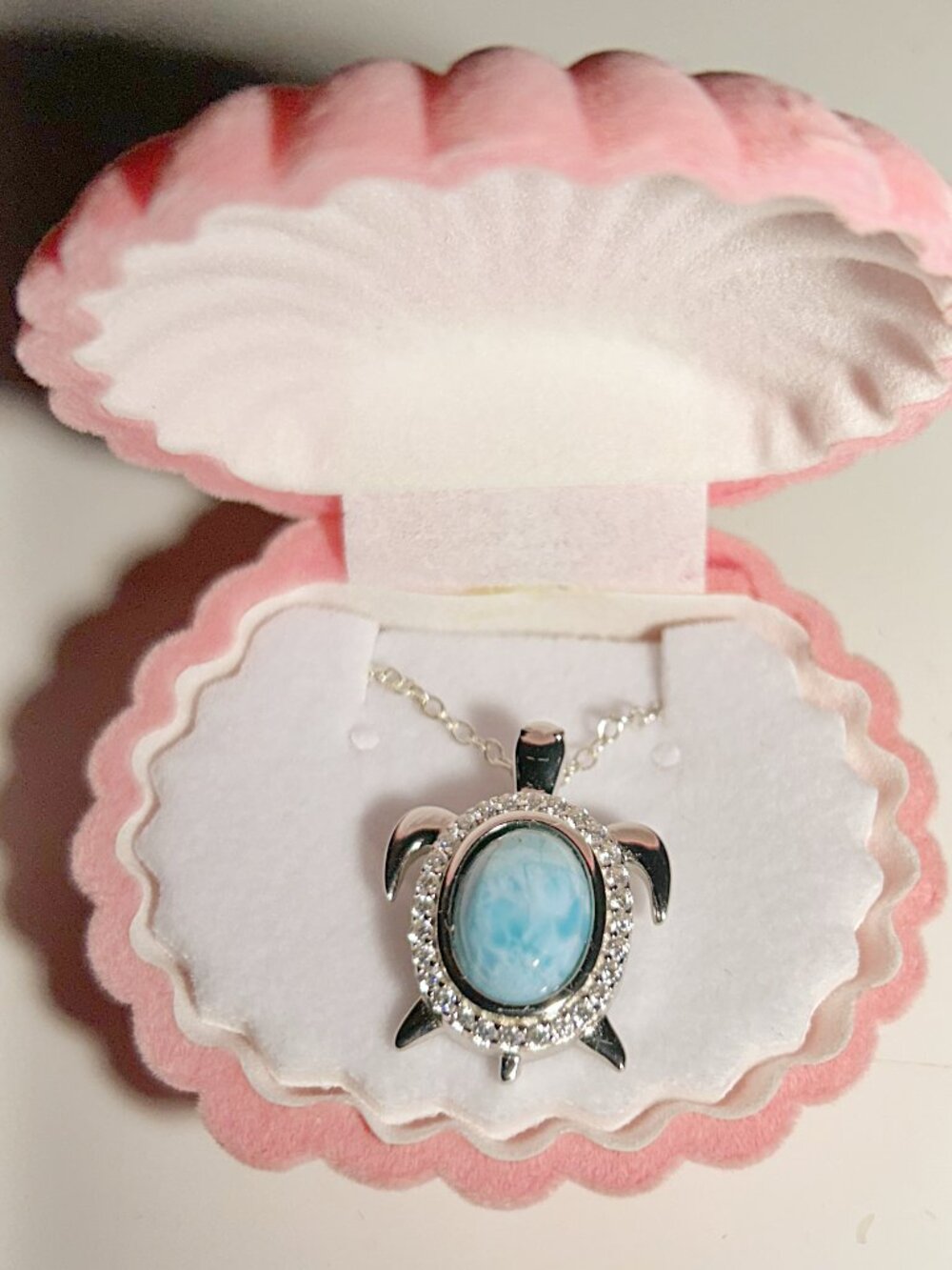Larimar Jewelry Sea Turtle Silver High Quality Larimar with CZ stone Pendant